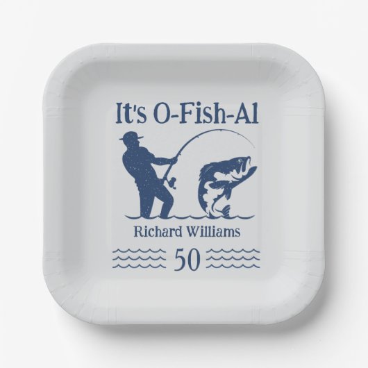 Man Het is Ofishal Fisherman 50ste verjaardagsfees Papieren Bordje (Voorkant)
