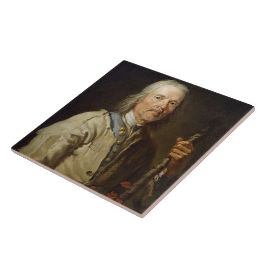 Man Holding a Personeel, c.1800 (olie op canvas) Tegeltje (Zijkant)