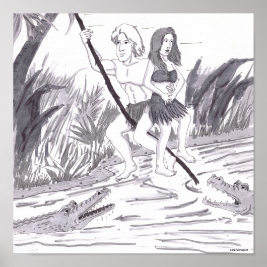 Man Holding a Woman While Swinging on a Vine Past  Poster (Voorkant)