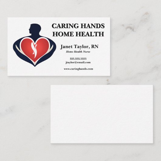 Man Holding Heart Home Health Nurse Visitekaartje (Voorkant / Achterkant)