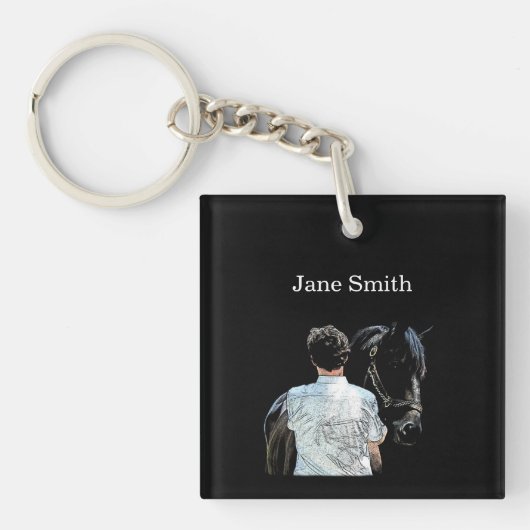 Man Holding Horse Dark AcrylSleutelhanger Sleutelhanger (Voorkant)