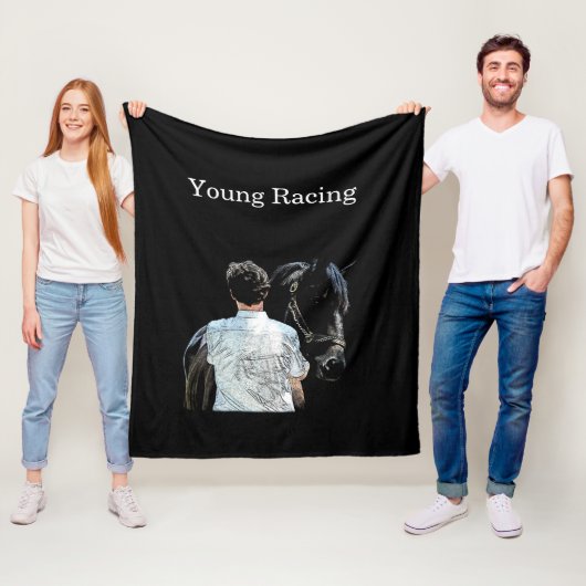 Man Holding Horse Dark Fleece Blanket Deken (In situ)