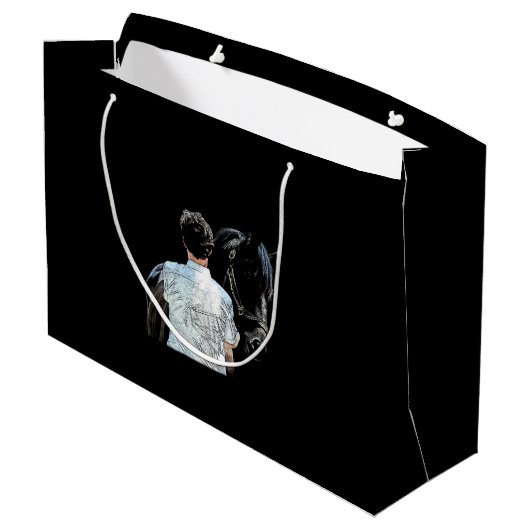Man Holding Horse Dark Gift Bag Groot Cadeauzakje (Achterkant Gekanteld)