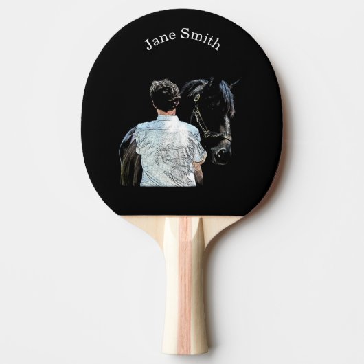 Man Holding Horse Dark Ping Pong Paddle Tafeltennisbatje (Voorkant)