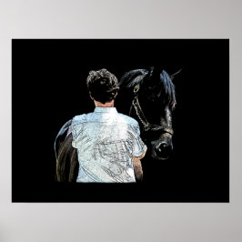 Man Holding Horse Dark Poster