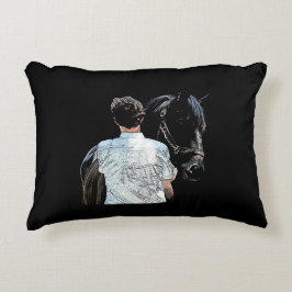Man Holding Horse Dark Sierkussen Accent Kussen