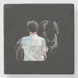 Man Holding Horse Dark Stone Onderzetter