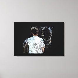Man Holding Horse Dark Stretched Canvas afdrukken