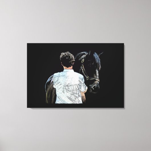 Man Holding Horse Dark Stretched Canvas afdrukken (Voorkant)