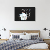 Man Holding Horse Dark Stretched Canvas afdrukken (Insitu (Slaapkamer))