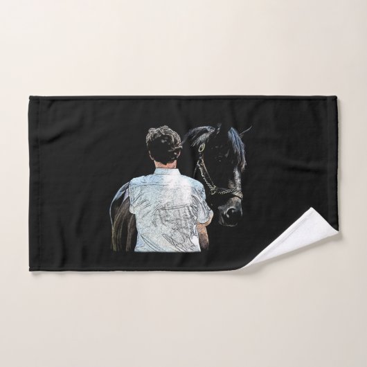 Man Holding Paard Donkere Handdoek (Handdoek)