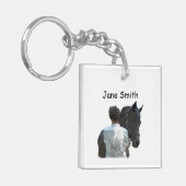 Man Holding Paard Licht Acryl Sleutelhanger (Voorkant Links)