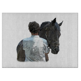 Man Holding Paard Licht Glassnijplank Snijplank