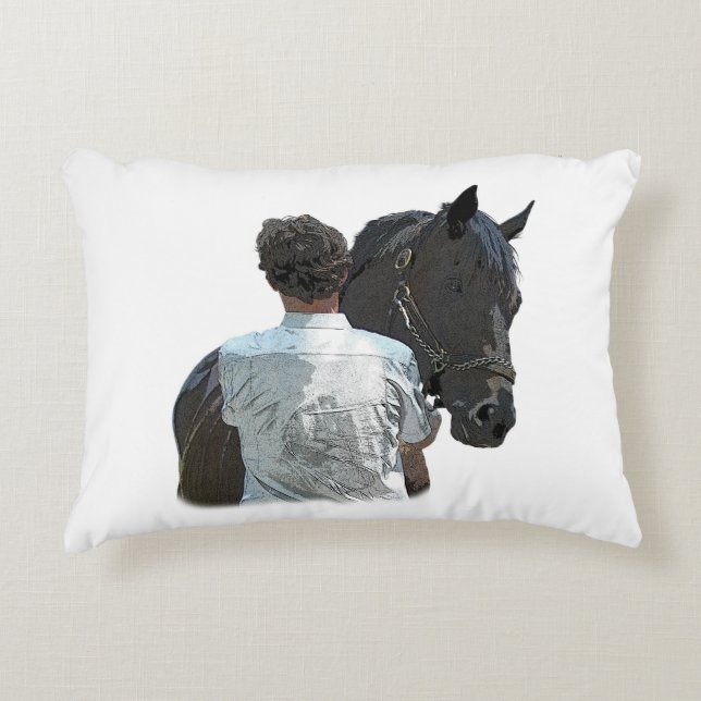 Man Holding Paard Licht Sierkussen Accent Kussen (Voorkant)
