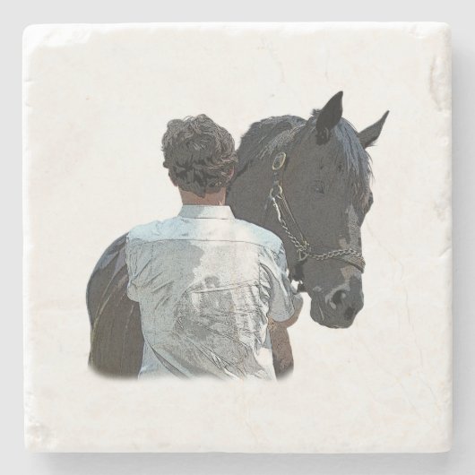 Man Holding Paard Licht Steen Onderzetter (Voorkant)