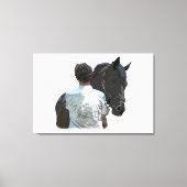Man Holding Paard Licht Uitgerekt Canvas Print (Voorkant)