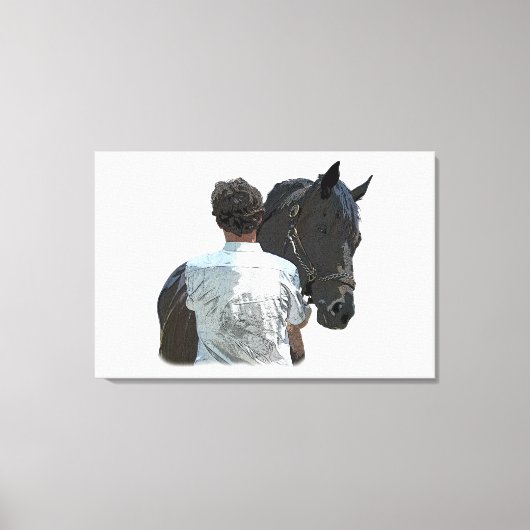 Man Holding Paard Licht Uitgerekt Canvas Print (Voorkant)