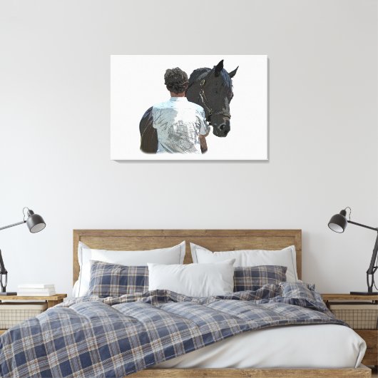 Man Holding Paard Licht Uitgerekt Canvas Print (Insitu (Slaapkamer))