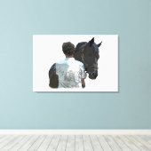 Man Holding Paard Licht Uitgerekt Canvas Print (Insitu (Houten vloer))