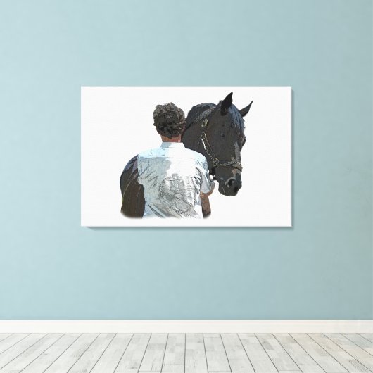 Man Holding Paard Licht Uitgerekt Canvas Print (Insitu (Houten vloer))
