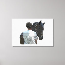 Man Holding Paard Licht Uitgerekt Canvas Print