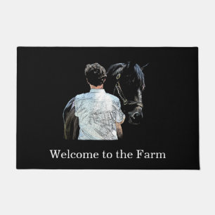 Man Holding Paarden Donkere deurmat