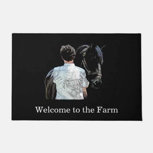 Man Holding Paarden Donkere deurmat (Voorkant)