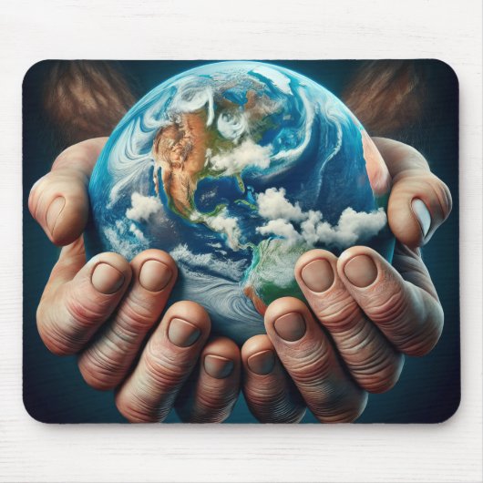 Man Holding Planet Earth Muismat (Voorkant)