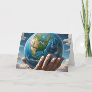 Man Holding Planet Earth voor Earth Day Kaart