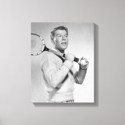 Man Holding Tennis Racket Canvas Afdruk (Voorkant)