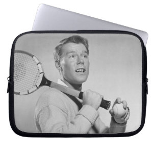 Man Holding Tennis Racket Laptop Sleeve