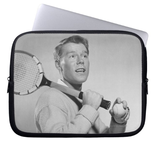 Man Holding Tennis Racket Laptop Sleeve (Voorkant)