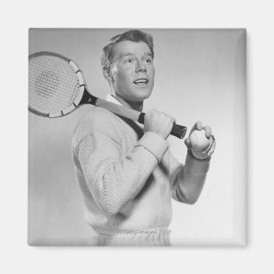 Man Holding Tennis Racket Magneet