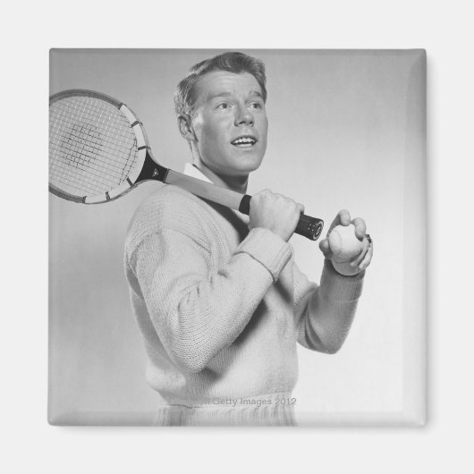 Man Holding Tennis Racket Magneet (Voorkant)