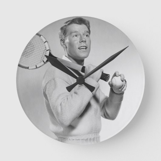 Man Holding Tennis Racket Ronde Klok (Voorkant)