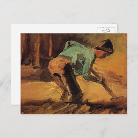 Man houdt op met stok, pade van Vincent van Gogh Briefkaart (Voorkant / Achterkant)