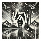 Man houdt zijn hoofd in zijn handpalmen, zwart en  foto afdruk (Voorkant)