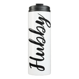 Man Hubby Eenvoudig Zwart Wit Script Gift Thermosbeker