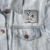 Man Hurdling Vierkante Button 5,1 Cm (In situ)
