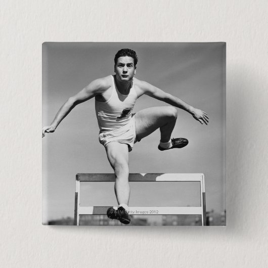 Man Hurdling Vierkante Button 5,1 Cm (Voorkant)
