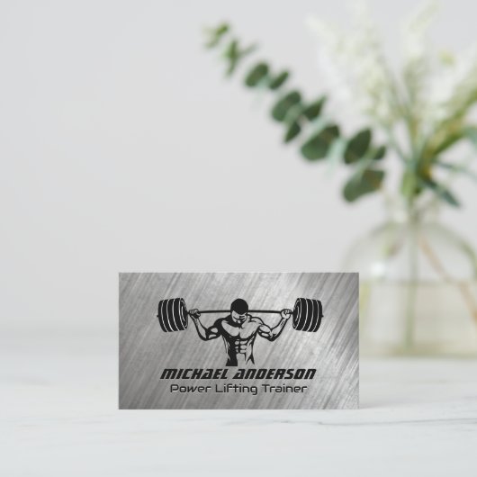 Man hurkt bij zware gewichten | Metallic Grunge Klantenkaartje (Staand voorkant)