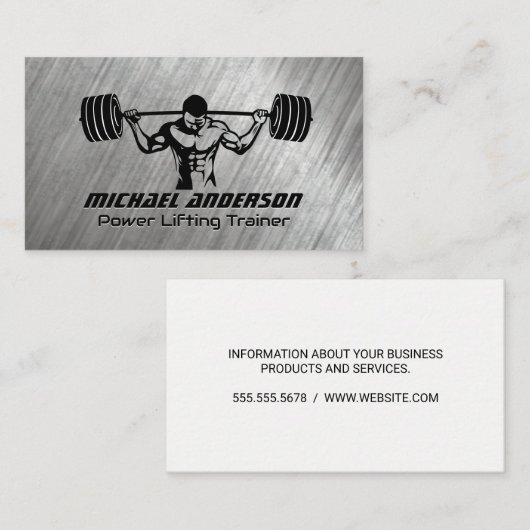 Man hurkt bij zware gewichten | Metallic Grunge Klantenkaartje (Voorkant / Achterkant)