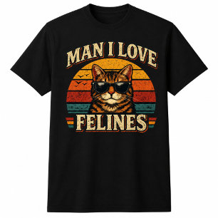Man I Love Felines Retro Sunset Kat T-shirt