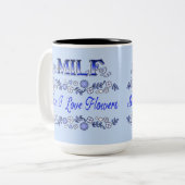 Man I Love Flowers Blauwe tekst 2 Tweekleurige Koffiemok (Voorkant links)
