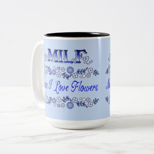 Man I Love Flowers Blauwe tekst 2 Tweekleurige Koffiemok (Voorkant links)