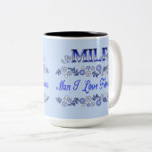 Man I Love Flowers Blauwe tekst 2 Tweekleurige Koffiemok (Voorkant rechts)