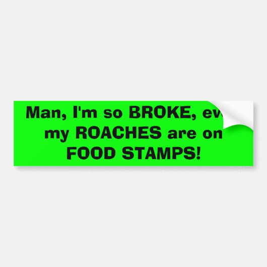 Man, ik ben zo BROKE, zelfs mijn ROACHES zijn op V Bumpersticker (Voorkant)