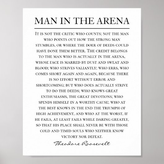 Man in de Arena Speech Theodore Roosevelt Quote Poster (Voorkant)