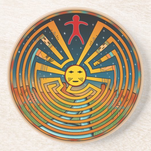 Man in de doolhof zandsteen onderzetter (Voorkant)