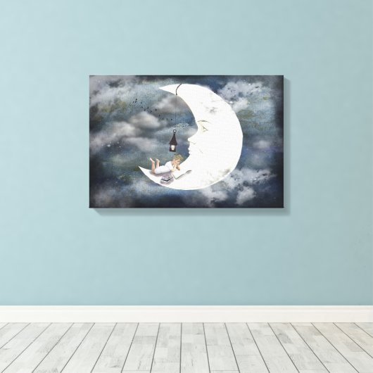 Man in de maan canvas afdruk (Insitu (Houten vloer))